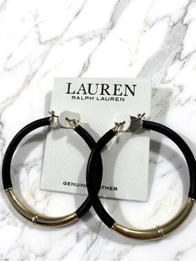 Lauren Ralph Lauren Medium Leather Hoop Earrings, 2"